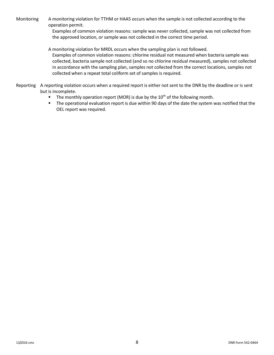DNR Form 542-0464 Stage 2 Disinfectants and Disinfection Byproduct Rule Monitoring Plan - Surface Water / Influenced Groundwater (SW / Igw) Systems Serving 50,000 - 249,999 People and Using Chlorine or Chloramines - Iowa, Page 8