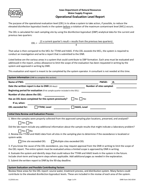 DNR Form 542-0554  Printable Pdf