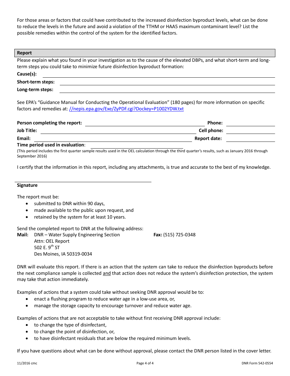 DNR Form 542-0554 Operational Evaluation Level Report - Water Supply Program - Iowa, Page 4