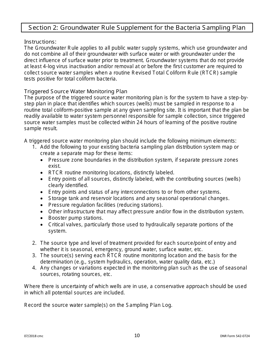 DNR Form 542-0724 Public Water Supply Bacteria Sampling Plan Requirements for Groundwater Systems Collecting One Quarterly Sample - Iowa, Page 10