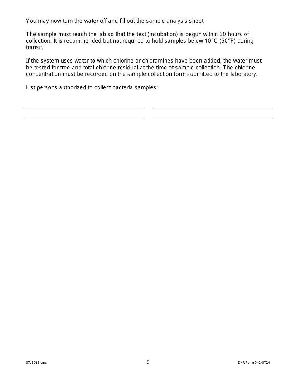 DNR Form 542-0724 Public Water Supply Bacteria Sampling Plan Requirements for Groundwater Systems Collecting One Quarterly Sample - Iowa, Page 5