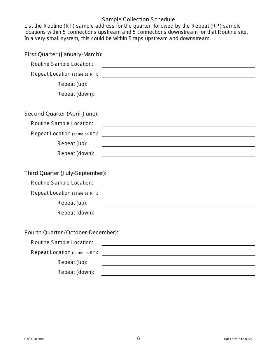DNR Form 542-0724 Public Water Supply Bacteria Sampling Plan Requirements for Groundwater Systems Collecting One Quarterly Sample - Iowa, Page 6