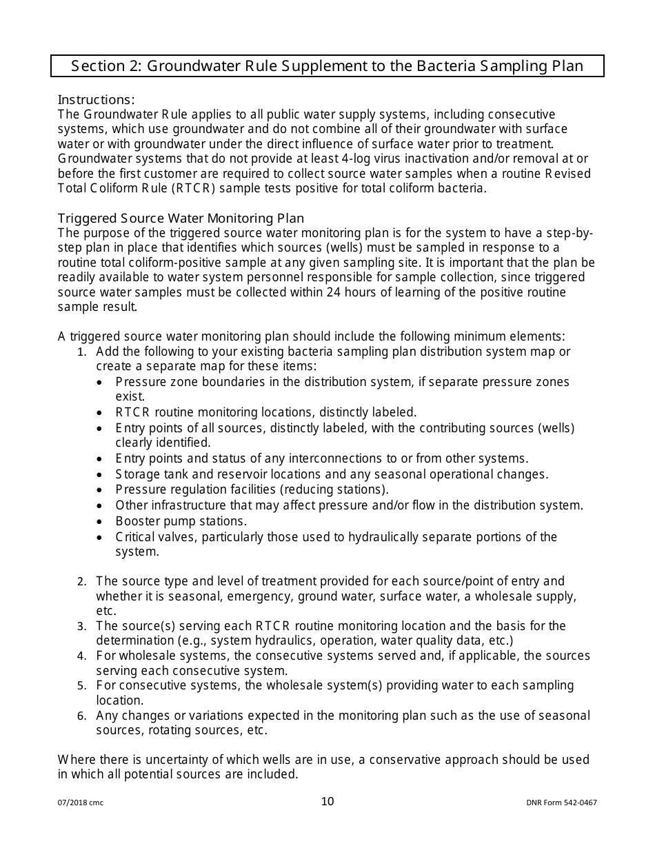 DNR Form 542-0467 Public Water Supply Bacteria Sampling Plan Requirements for Groundwater Systems Collecting One Monthly Sample - Iowa, Page 10