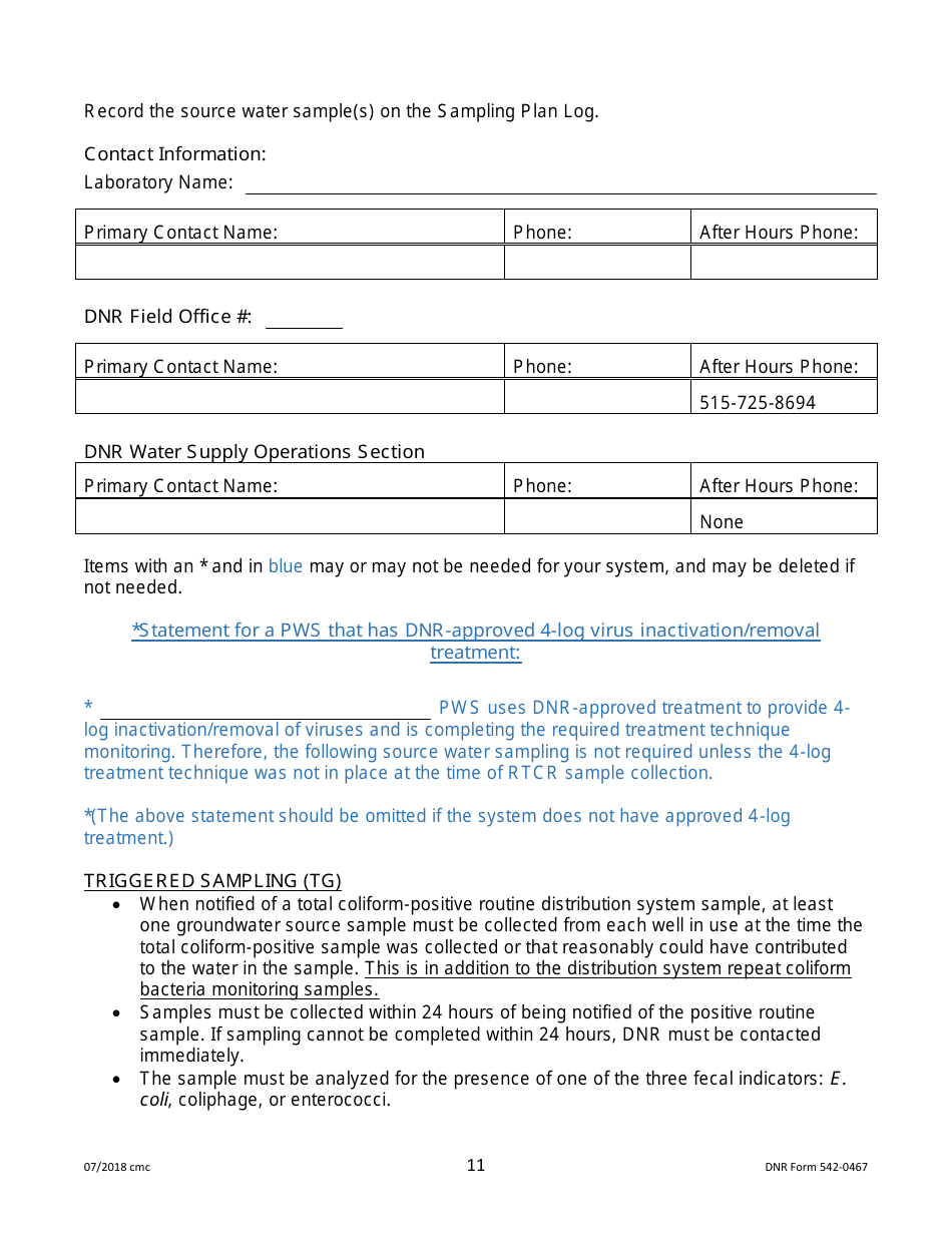 DNR Form 542-0467 Public Water Supply Bacteria Sampling Plan Requirements for Groundwater Systems Collecting One Monthly Sample - Iowa, Page 11