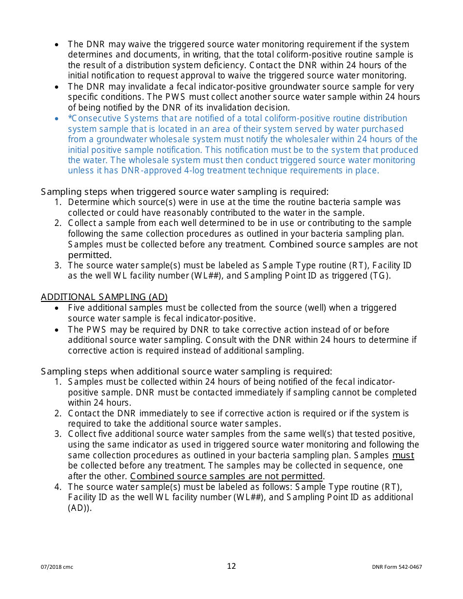 DNR Form 542-0467 Public Water Supply Bacteria Sampling Plan Requirements for Groundwater Systems Collecting One Monthly Sample - Iowa, Page 12