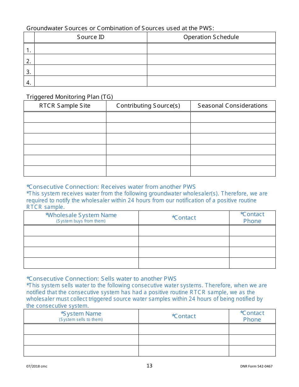 DNR Form 542-0467 Public Water Supply Bacteria Sampling Plan Requirements for Groundwater Systems Collecting One Monthly Sample - Iowa, Page 13