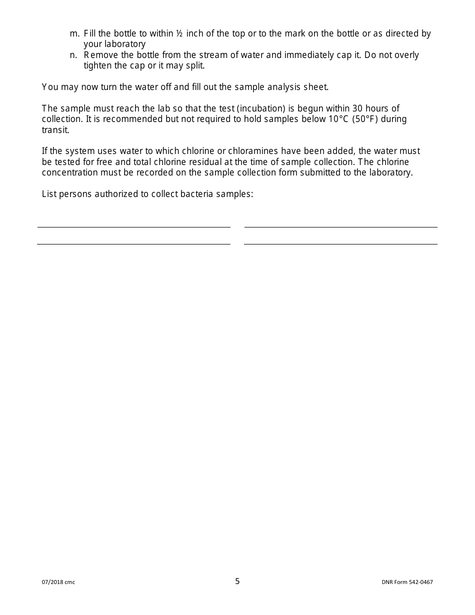 DNR Form 542-0467 Public Water Supply Bacteria Sampling Plan Requirements for Groundwater Systems Collecting One Monthly Sample - Iowa, Page 5