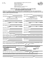 Form CCL.029 Medical Record for All Children in Child Care Facilities, Including Provider&#039;s Own Children - Kansas