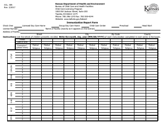 Document preview: Form CCL.305 Immunization Report Form - Kansas