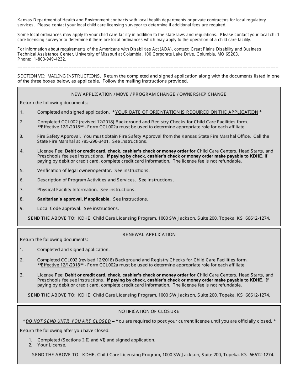 Form CCL.301 Application for a Child Care Center, Preschool, Head Start - Kansas, Page 4