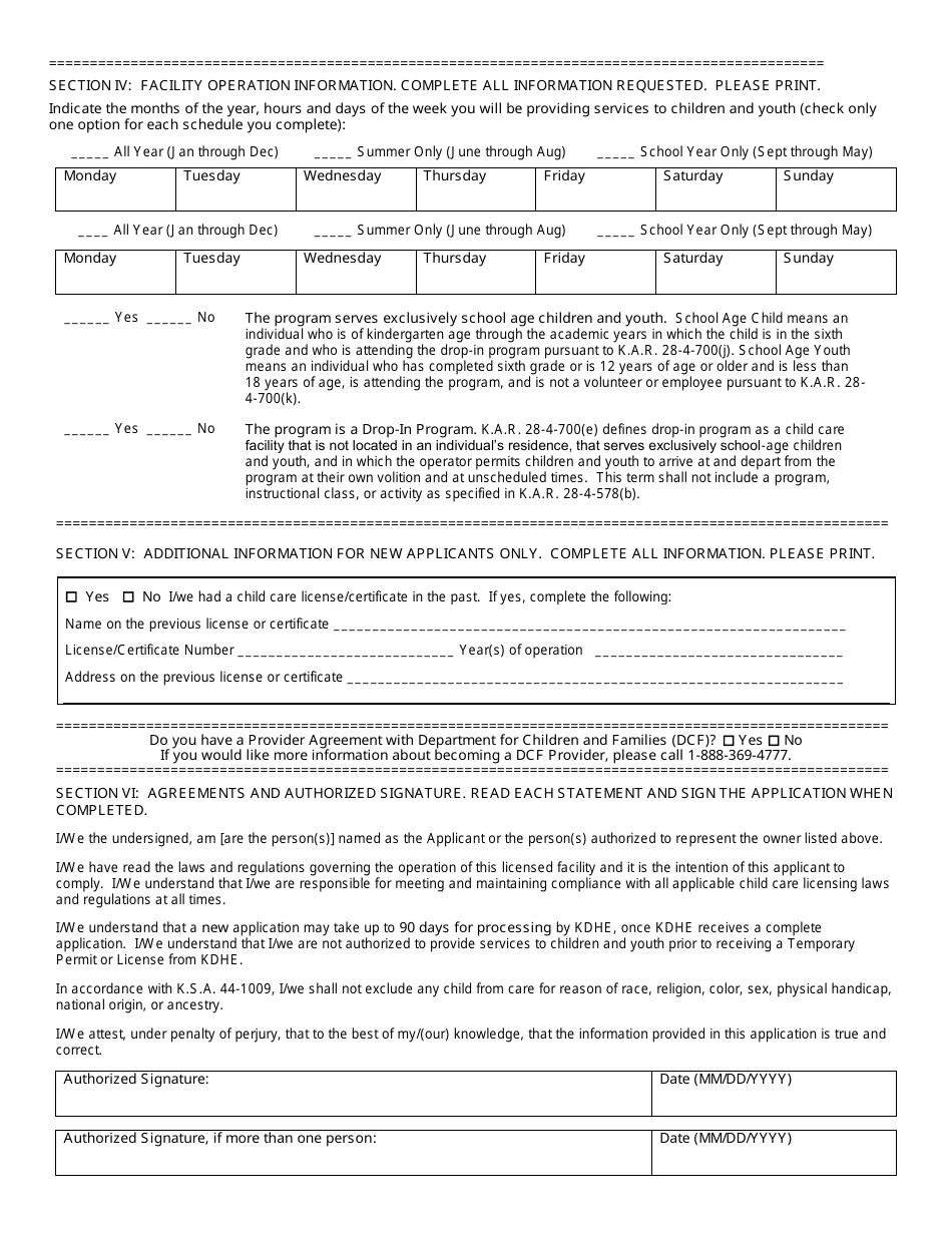 Form CCL.801 Application for a School Age Drop-In Program - Kansas, Page 3