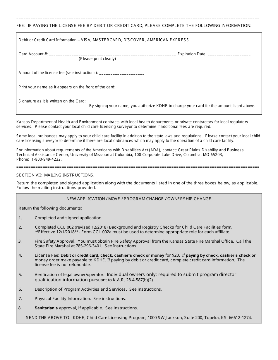 Form CCL.801 Application for a School Age Drop-In Program - Kansas, Page 4