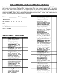 Vehicle Inspection Record Form - Pre- Mid- Post- and Weekly - Kansas