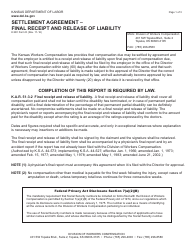 K-WC Form D Settlement Agreement - Final Receipt and Release of Liability - Kansas