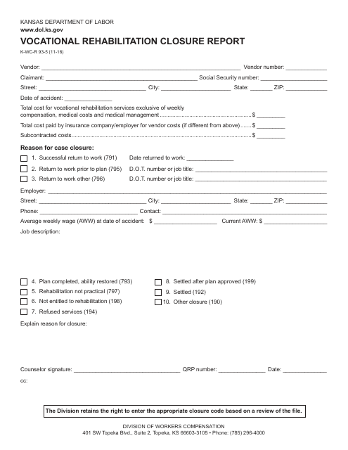Form K-WC-R93-5  Printable Pdf