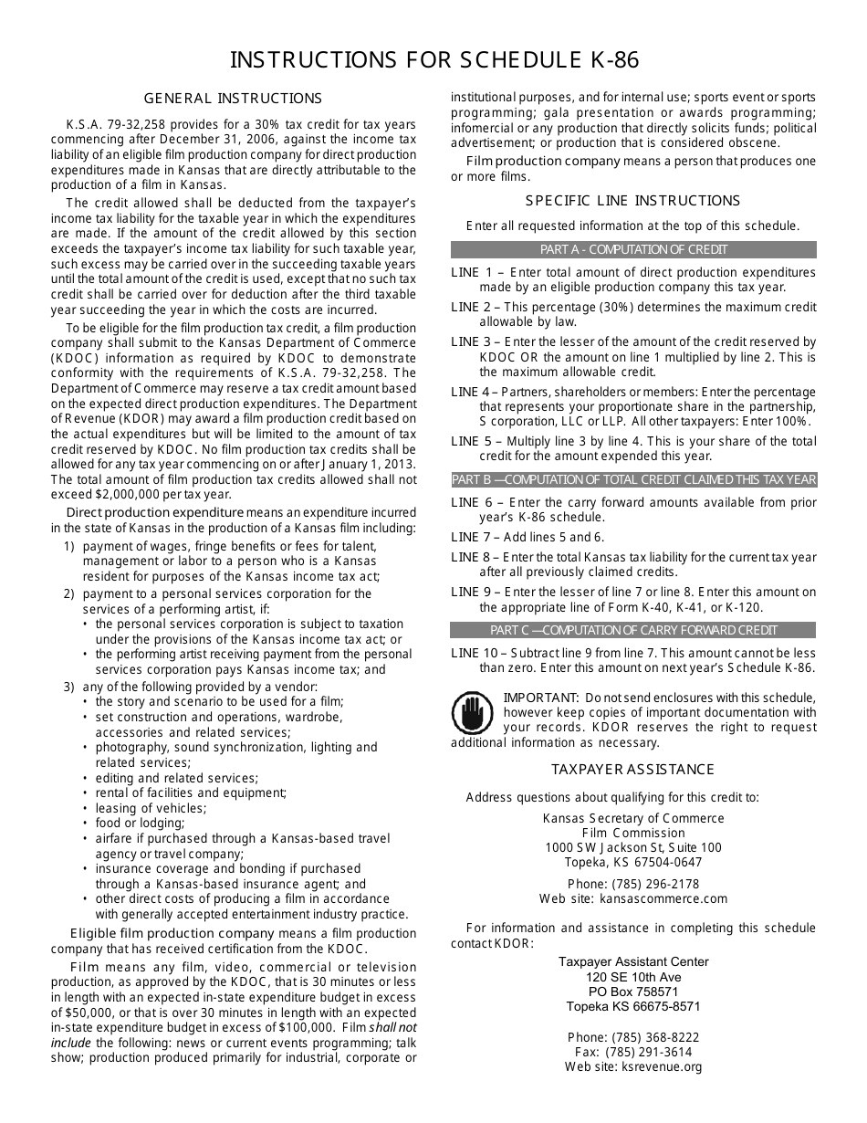 Form K-86 Film Production Credit - Kansas, Page 2