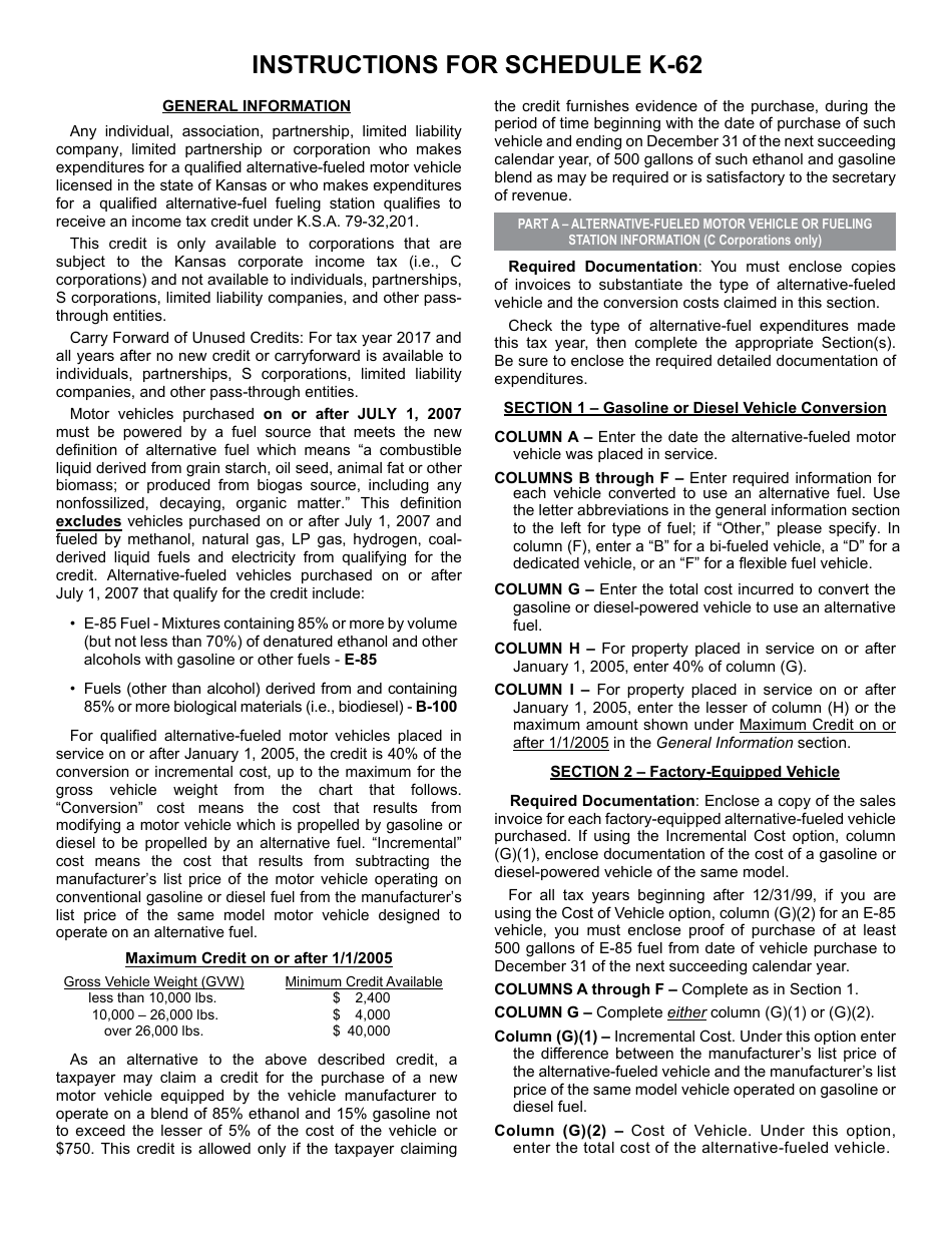 Form K-62 Alternative-Fuel Tax Credit - Kansas, Page 3