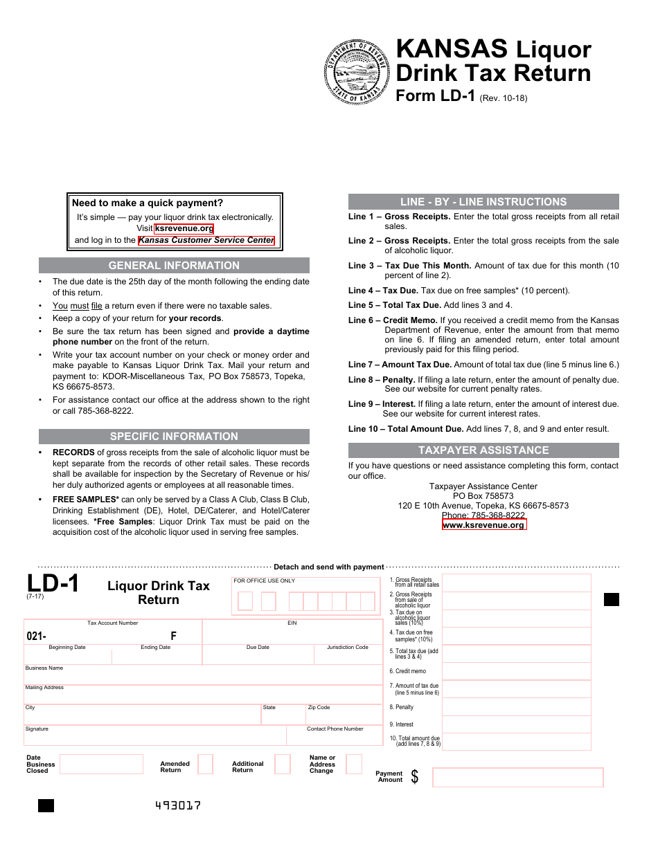 Form LD-1 Liquor Drink Tax Return - Kansas, Page 1