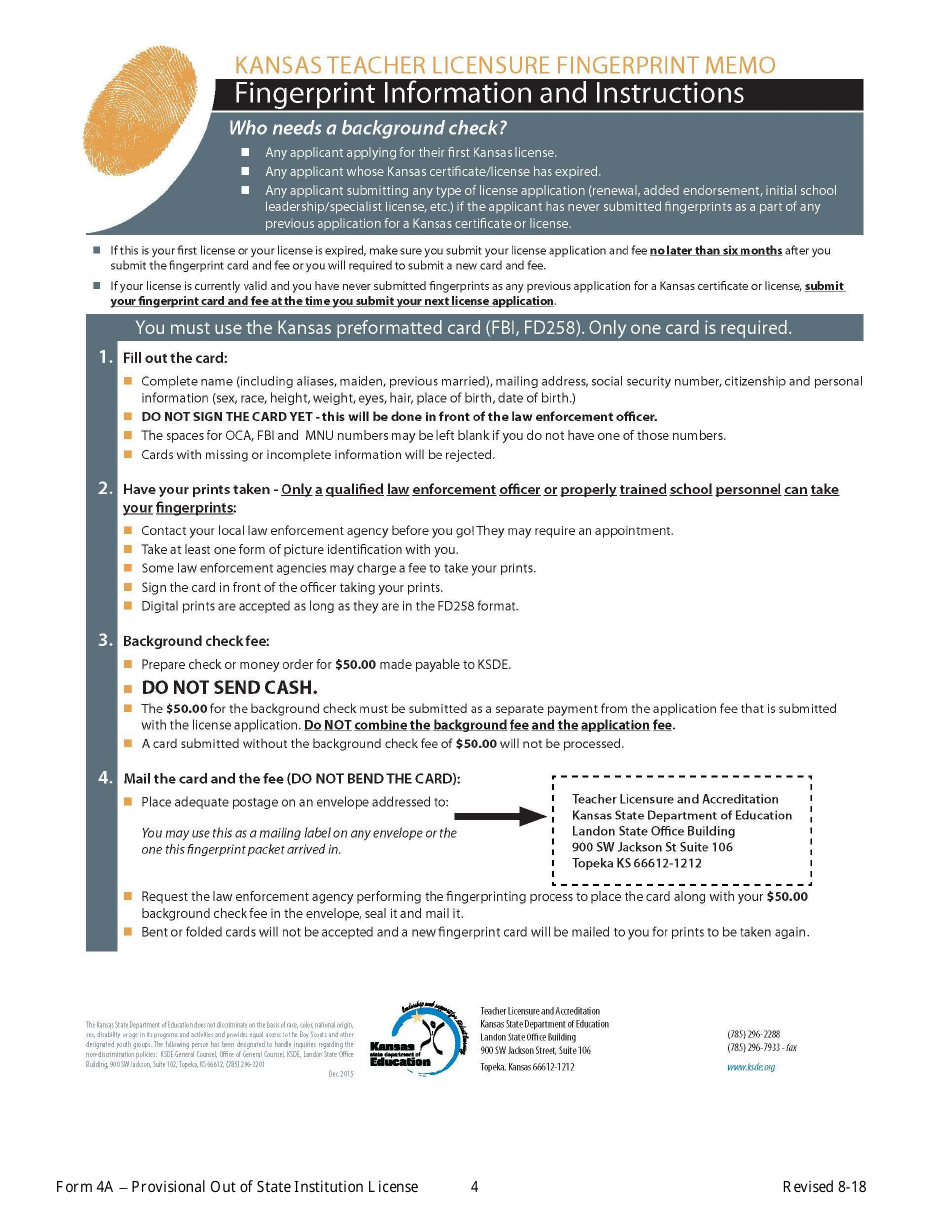 Form 4A Out-of-State Provisional Application - Kansas, Page 4