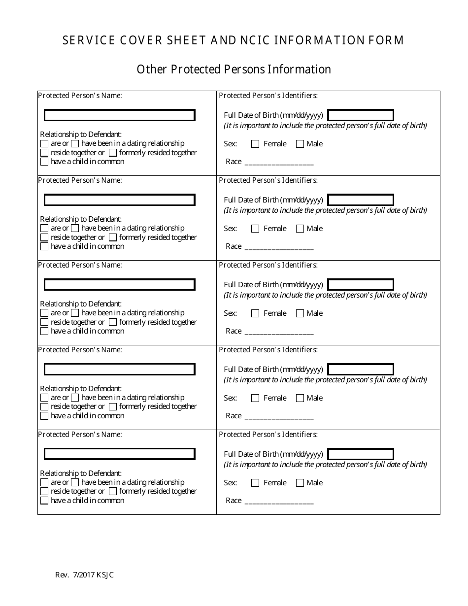 Service Cover Sheet and Ncic Information Form - Kansas, Page 2