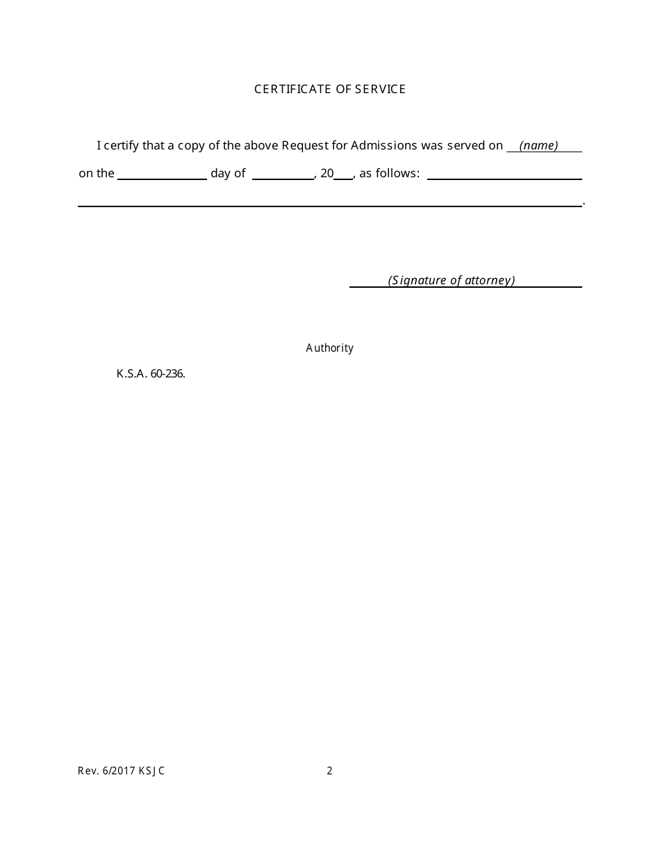 Kansas Request for Admissions Under K.s.a. 60-236 - Fill Out, Sign ...