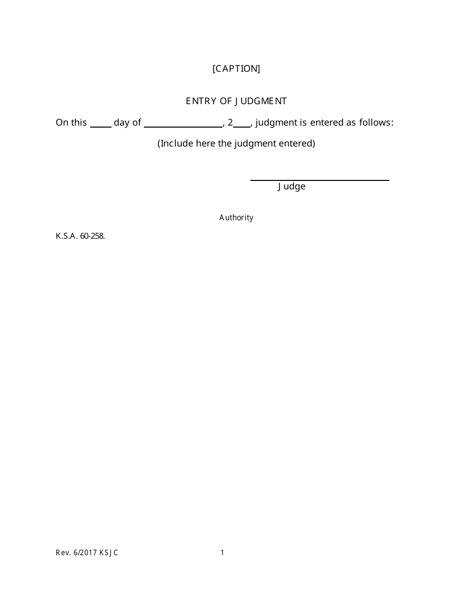 Kansas Entry Of Judgment Fill Out Sign Online And Download PDF Templateroller