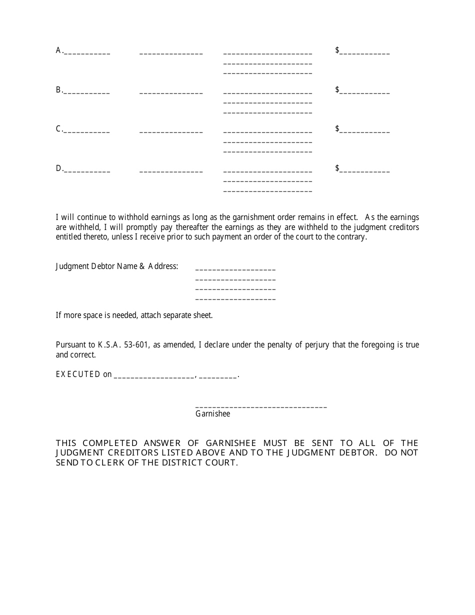 Answer of Garnishee (To Attach Earnings) - Kansas, Page 3