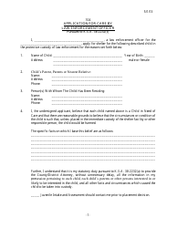 Document preview: Form 104 Application for Care by Law Enforcement Officer - Kansas