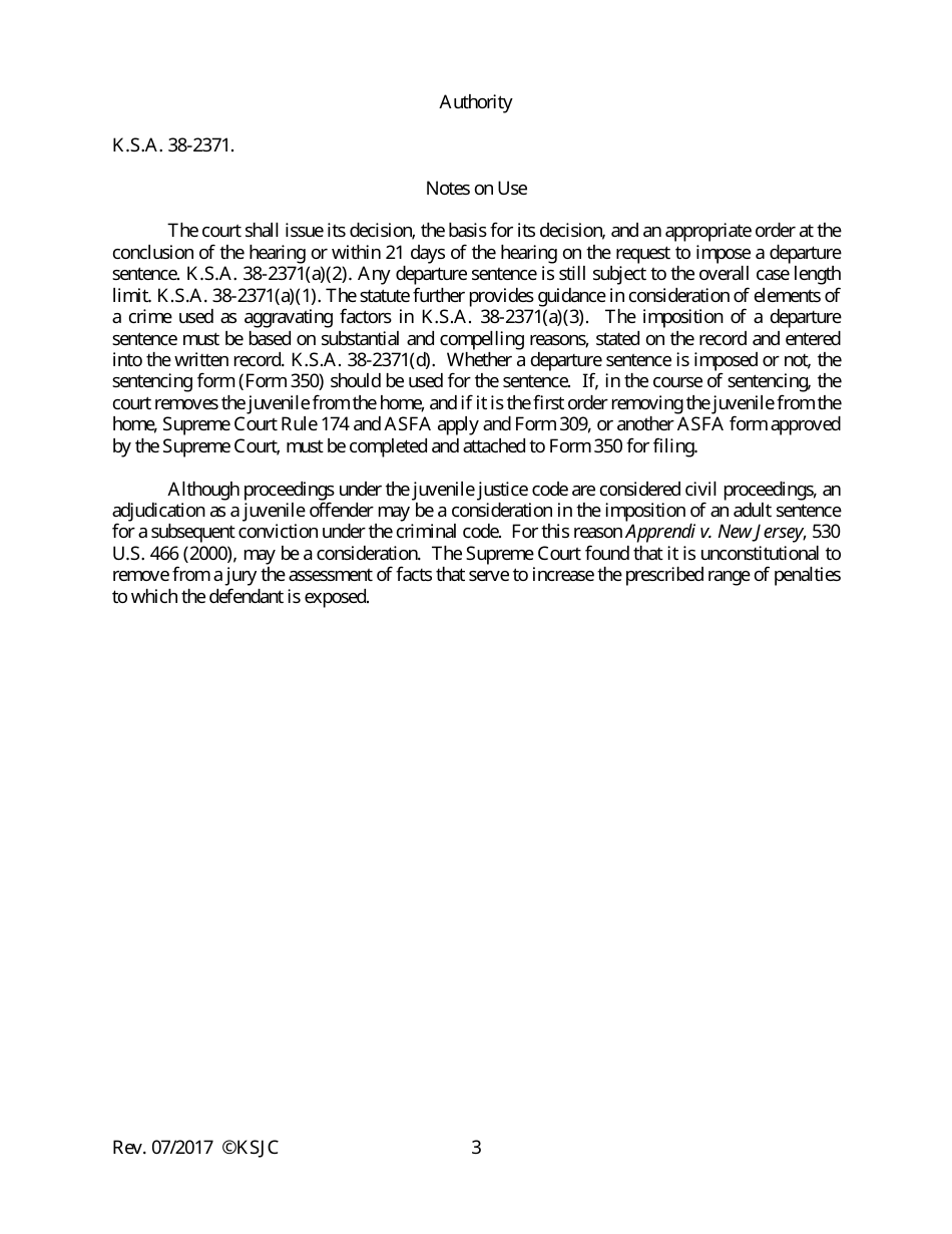 Form 355 Journal Entry of Hearing on Motion to Impose Departure Sentence - Kansas, Page 3