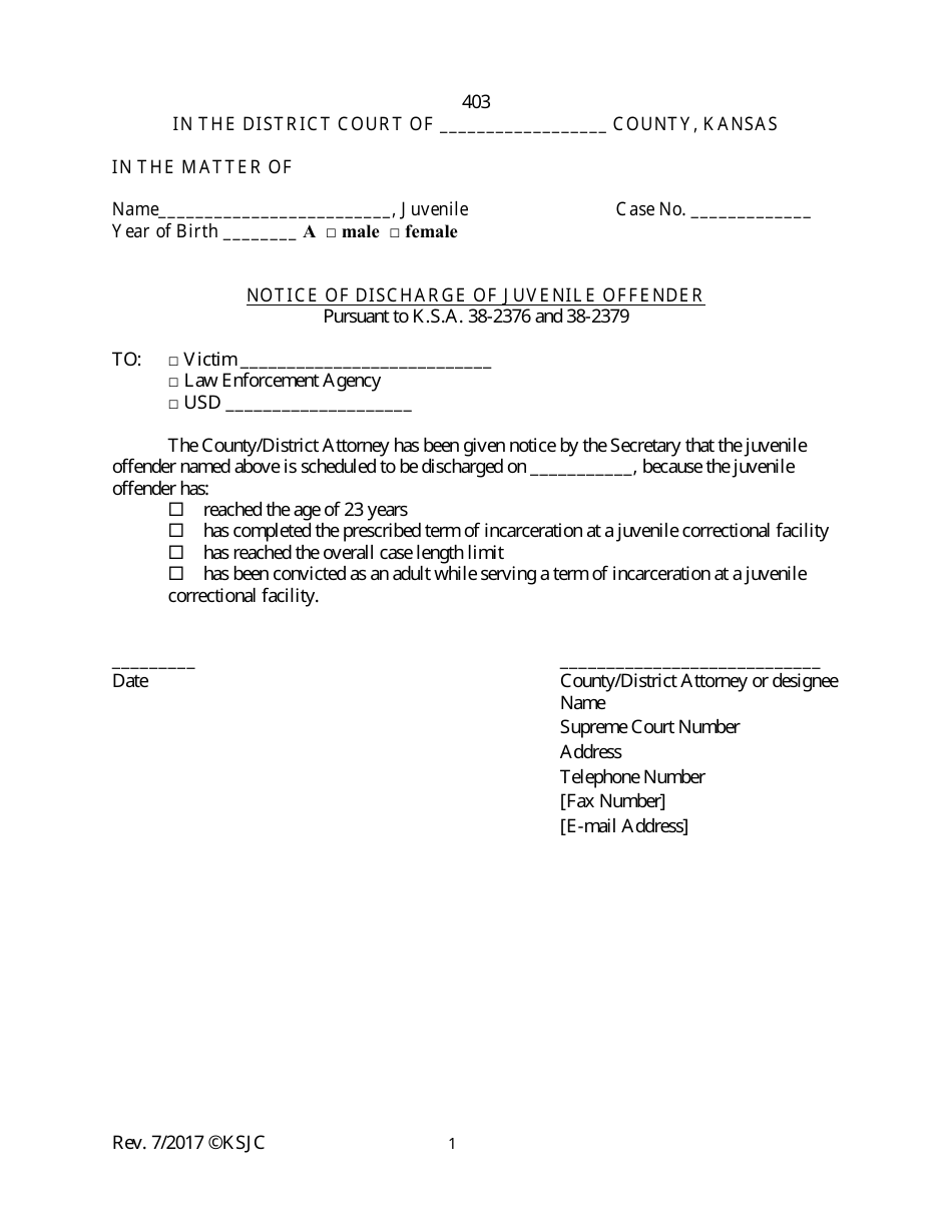 Form 403 Download Printable PDF or Fill Online Notice of Discharge of Sns-Brigh10