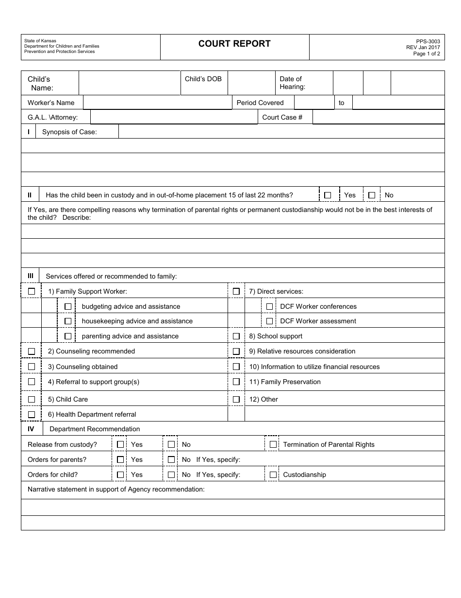 Form PPS-3003 Court Report - Kansas, Page 1