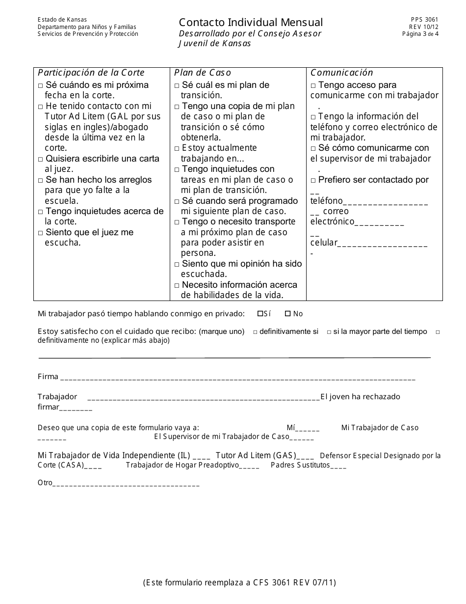 Formulario PPS3061 Contacto Individual Mensual - Kansas (Spanish), Page 3