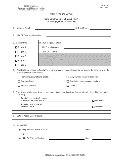 Form PPS5001 Family Preservation Non-completion of Case Plan (Non-engagement of Services) - Kansas