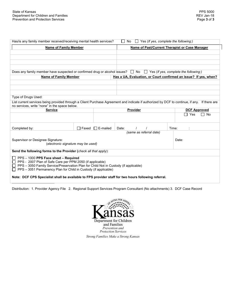 Form PPS5000 Family Preservation Referral and Transmittal Sheet - Kansas, Page 3