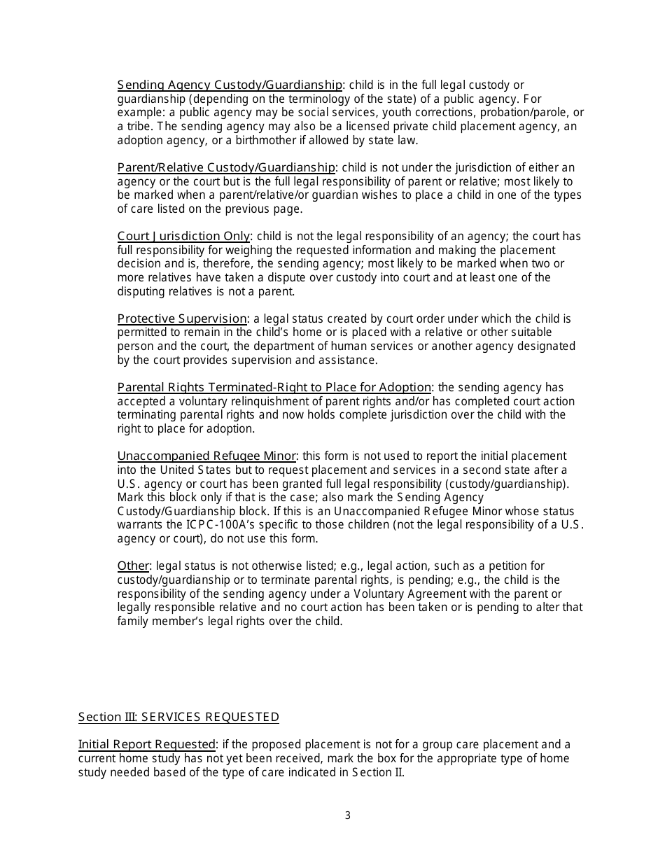 Instructions for Form PPS9130, ICPC-100A Interstate Compact on the Placement of Children Request - Kansas, Page 3