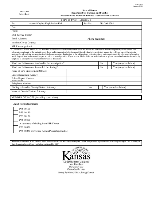 Form PPS10370 Ane Unit Cover Sheet - Kansas