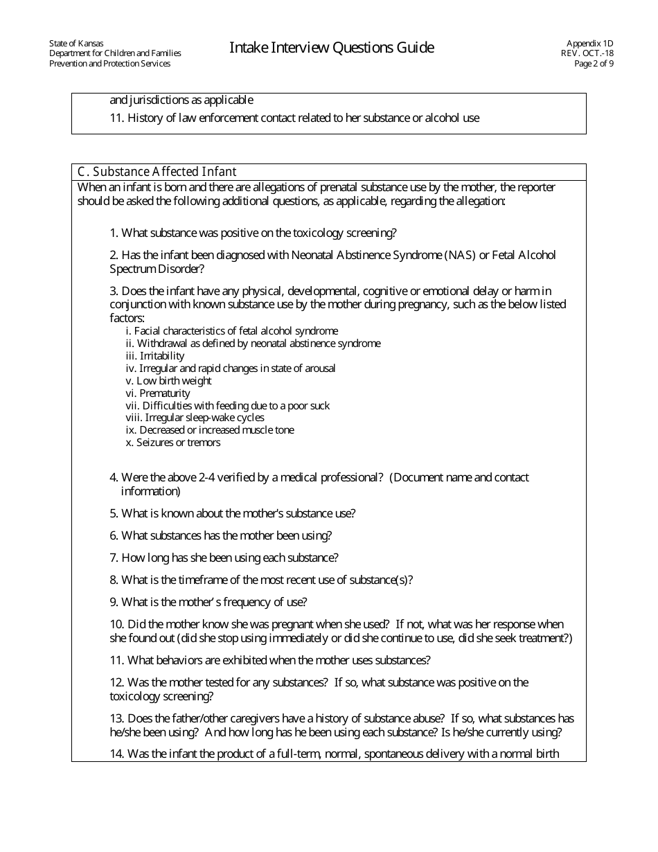 Appendix 1D Intake Interview Questions Guide - Kansas, Page 2