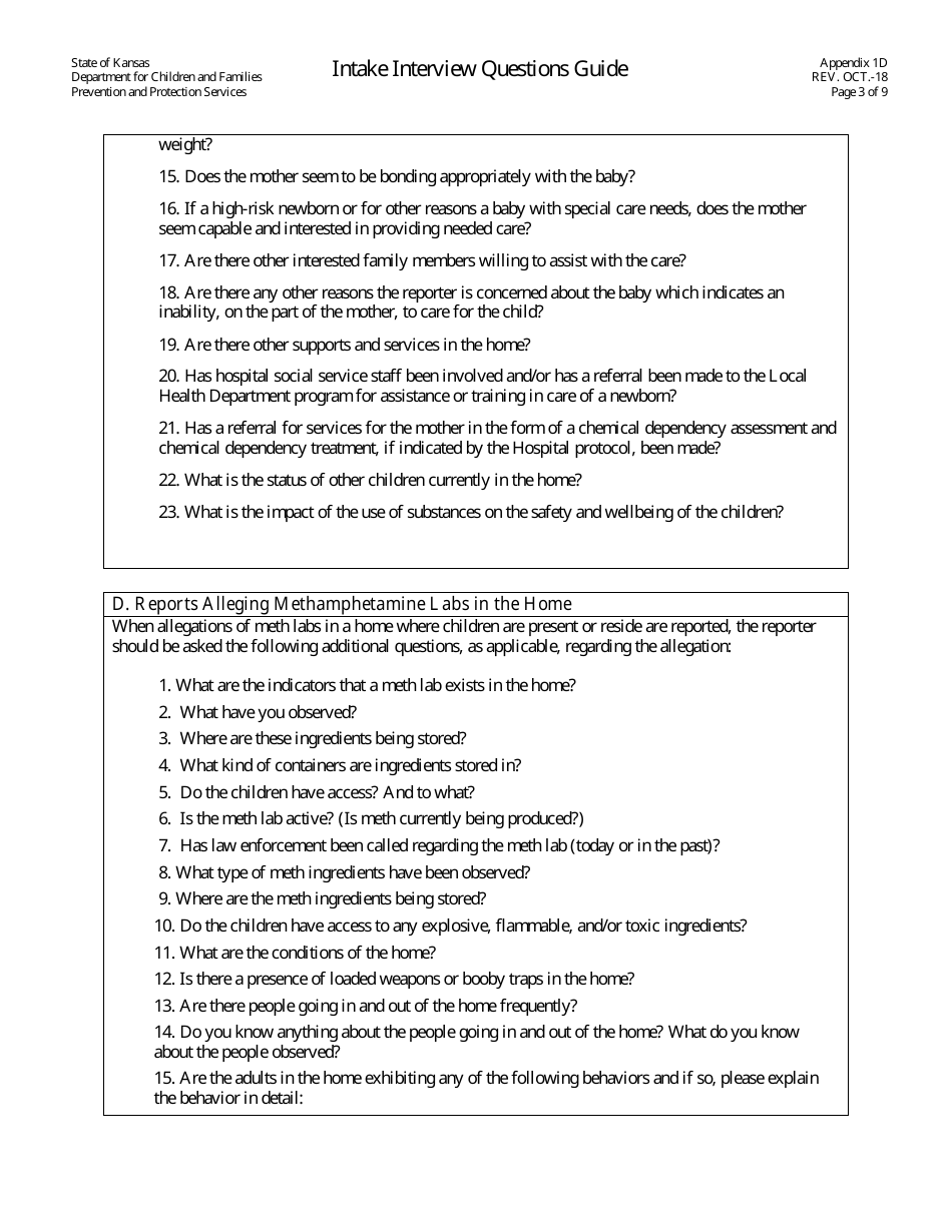Appendix 1D Intake Interview Questions Guide - Kansas, Page 3