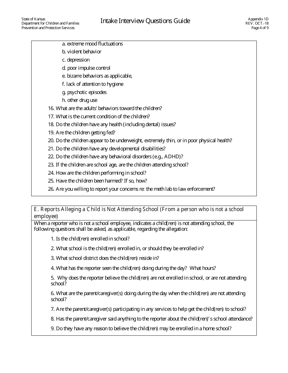 Kansas Intake Interview Questions Guide - Fill Out, Sign Online and ...