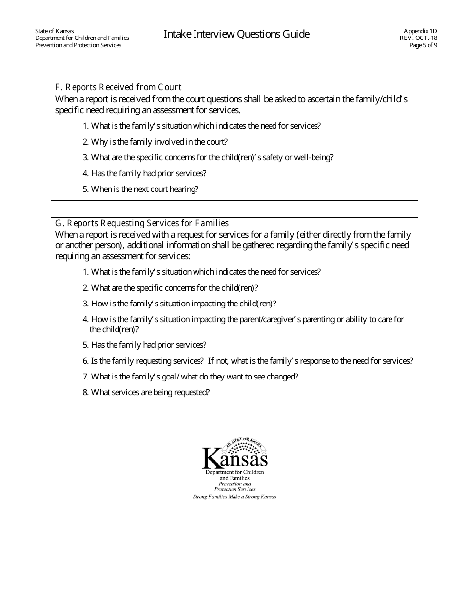 Appendix 1D Intake Interview Questions Guide - Kansas, Page 5