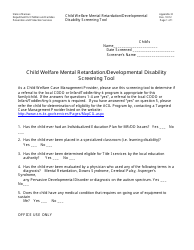 Appendix 3I Child Welfare Mental Retardation/Developmental Disability Screening Tool - Kansas