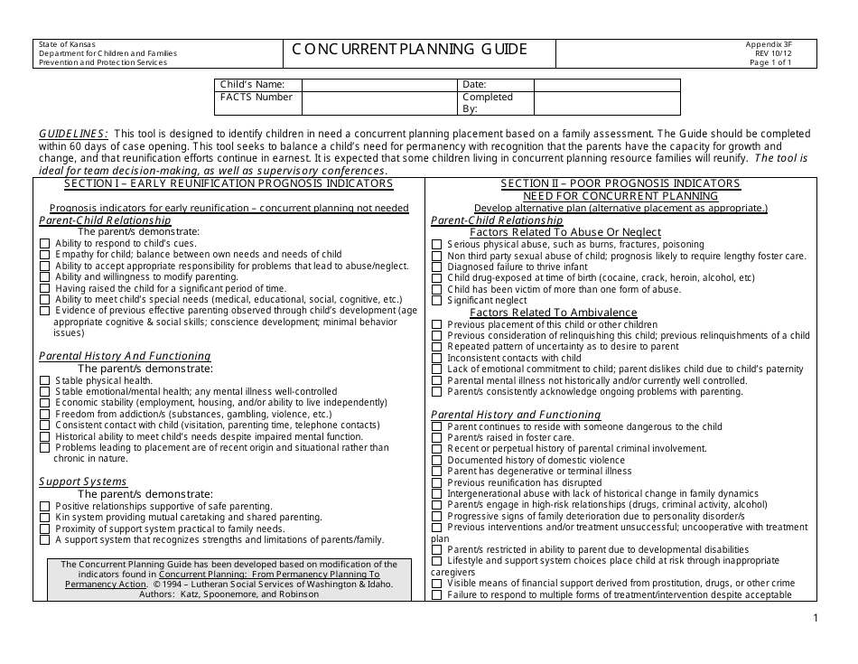 Appendix 3F Concurrent Planning Guide - Kansas, Page 1