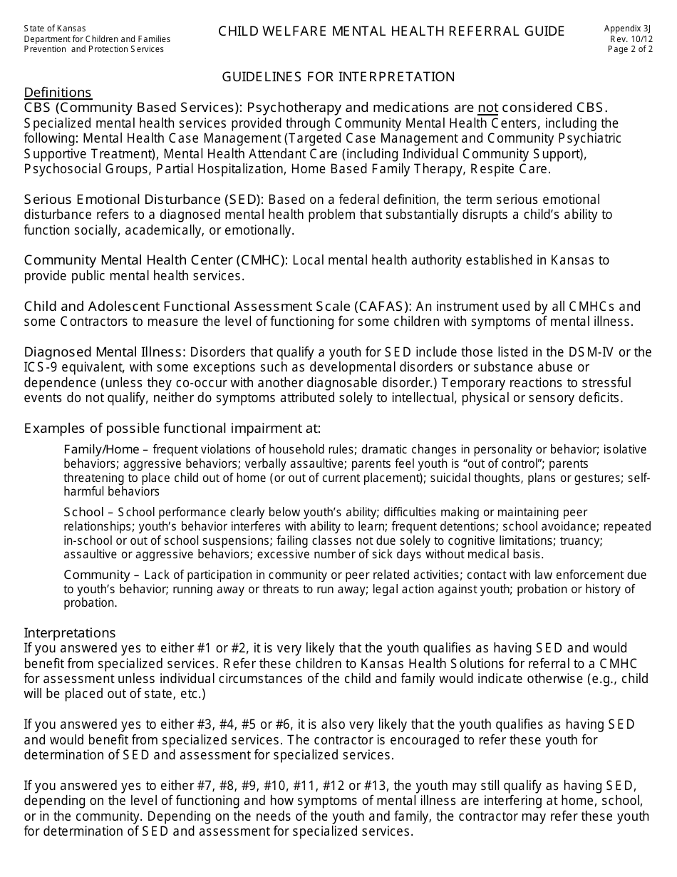Appendix 3J Child Welfare Mental Health Referral Guide - Kansas, Page 2