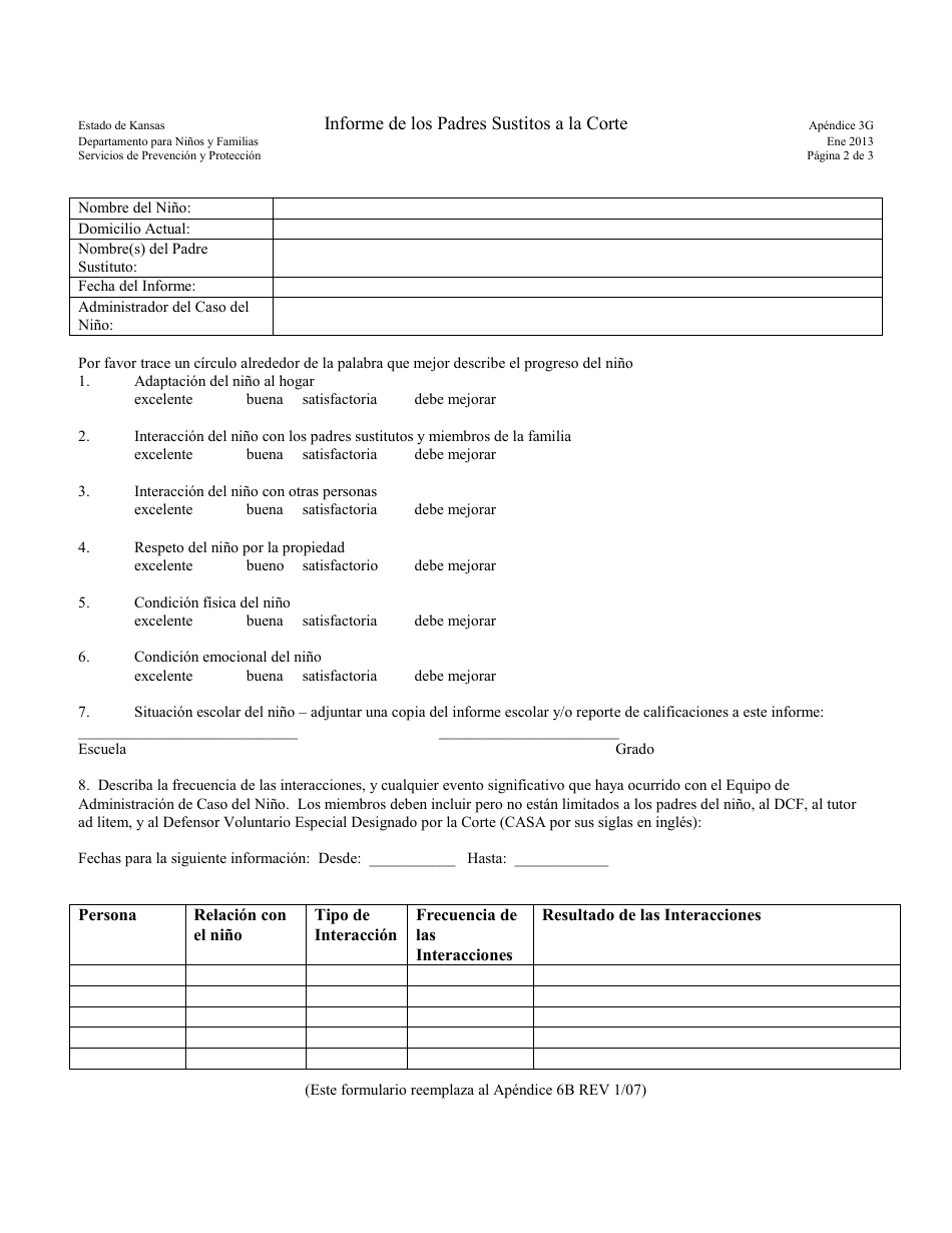 Apendice 3g - Informe De Los Padres Sustitos a La Corte - Kansas (Spanish), Page 2