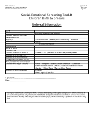 Document preview: Appendix 3L Social-Emotional Screening Tool-R - Children Birth to 5 Years - Kansas