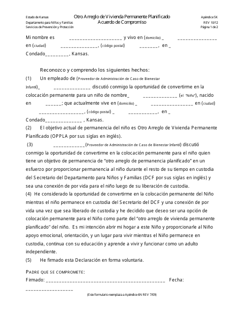 Apendice 5k - Otro Arreglo De Vivienda Permanente Planificad Acuerdo De Compromiso - Kansas (Spanish)