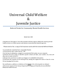 Referral Packet for Community Mental Health Services - Universal Child Welfare &amp; Juvenile Justice - Kansas