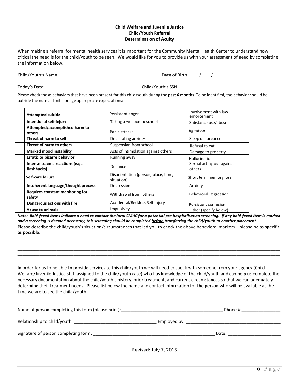 Referral Packet for Community Mental Health Services - Universal Child Welfare  Juvenile Justice - Kansas, Page 7