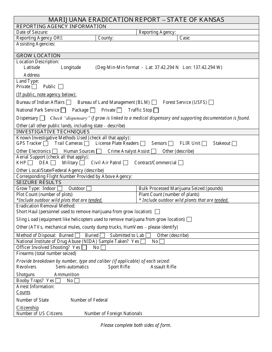 Kansas Marijuana Eradication Report Form - State of Kansas - Fill Out ...