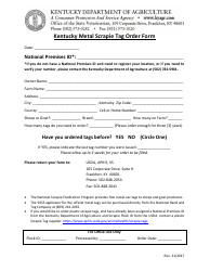 Document preview: Kentucky Metal Scrapie Tag Order Form - Kentucky